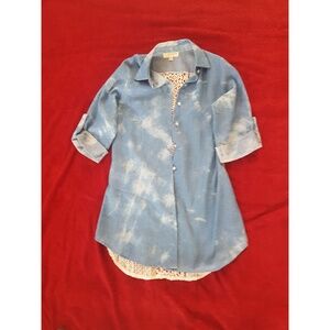 Button Down Shirt Men's Blue EUC Tie-Dye, Lace Trim